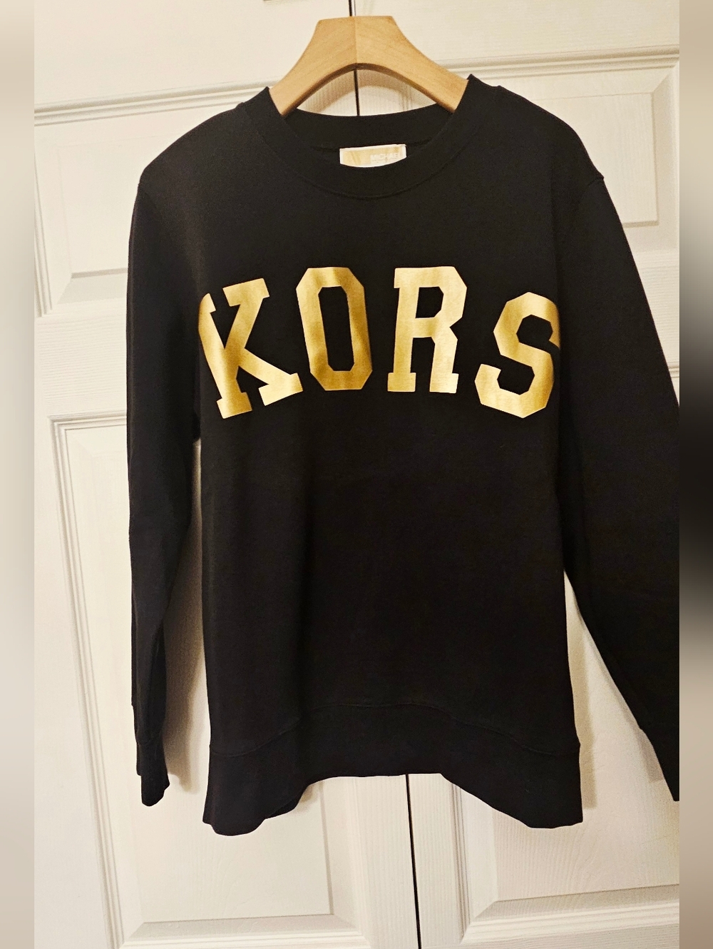 MICHAEL Michael Kors Women's Black Sweatshirt with Gold Lettering